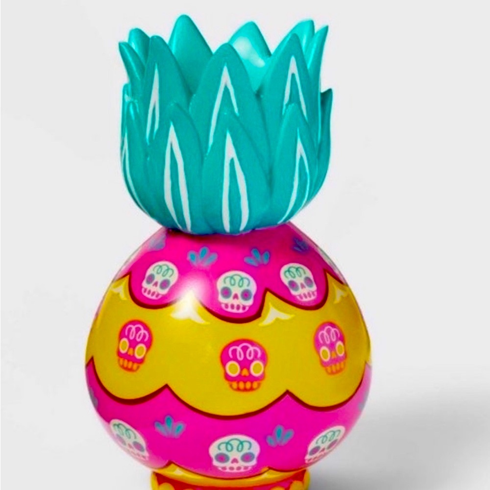 Dia de Muertos Wood Pineapple Vase Luis Pinto Halloween Day of Dead